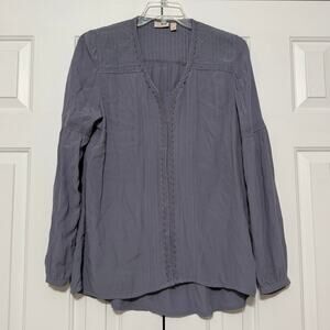 LOGO Lavish by Lori Goldstein Woven Crepe Top with Crochet Trim, Purple, Size S